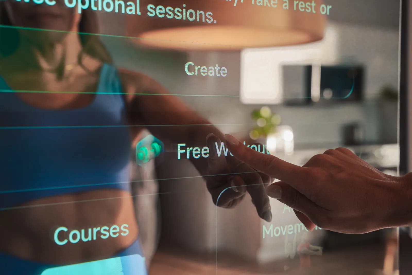 Interfaz táctil del espejo Prodigy con clases y entrenamientos